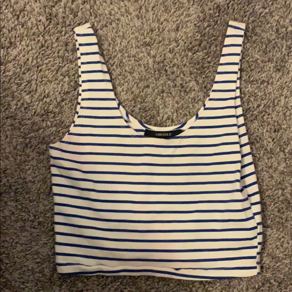 blue/white striped crop top